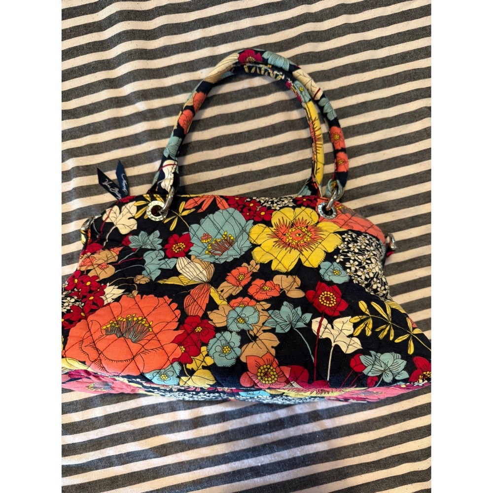 Vera Bradley Happy snails Quilted Cotton Floral Satchel Handbag Multicolor Black